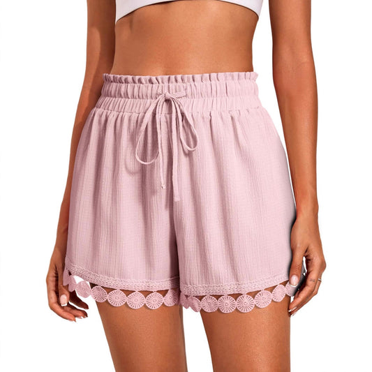 Fashionable Lace-trimmed Beach Casual Loose Lace-up Shorts