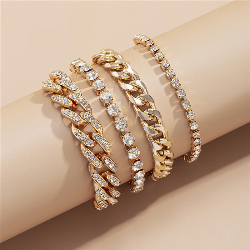 Fashion Trendy Women Full of Diamonds Cuban Buckle Bracelet