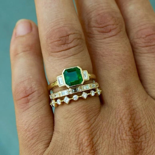 Fashion Alloy Inlaid Zircon r Green Treasure Ring