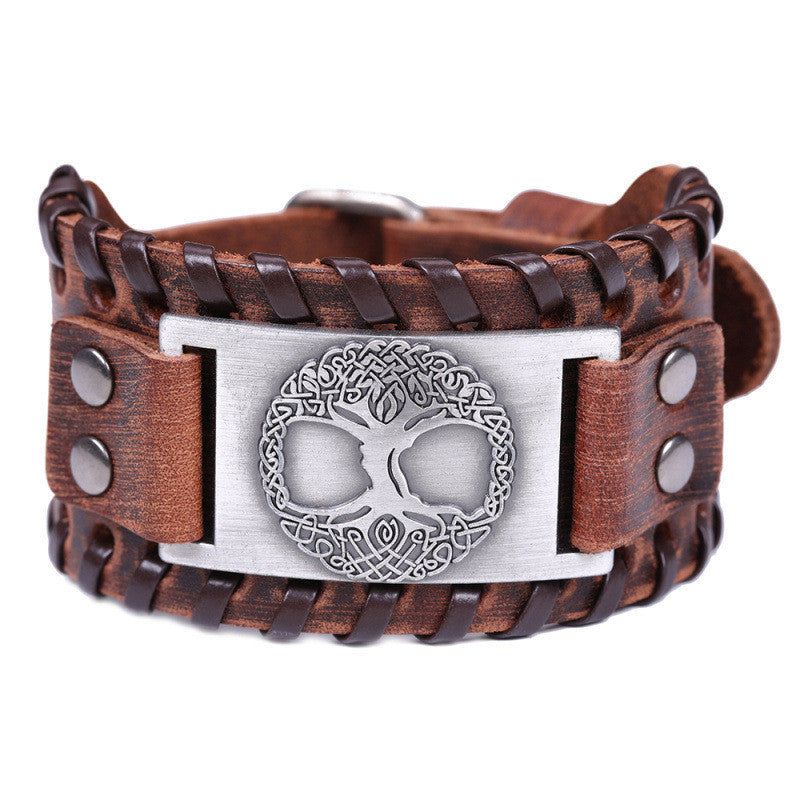 Ancient Silver Tree Of Life Alloy Accessory Leather Bracelet