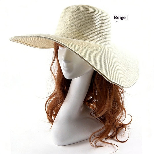 Large-brimmed Round-top Straw Hat For Summer Solid Color DIY-friendly