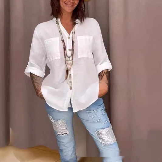 Women's Casual V-Neck Three-Quarter Sleeve Shirt