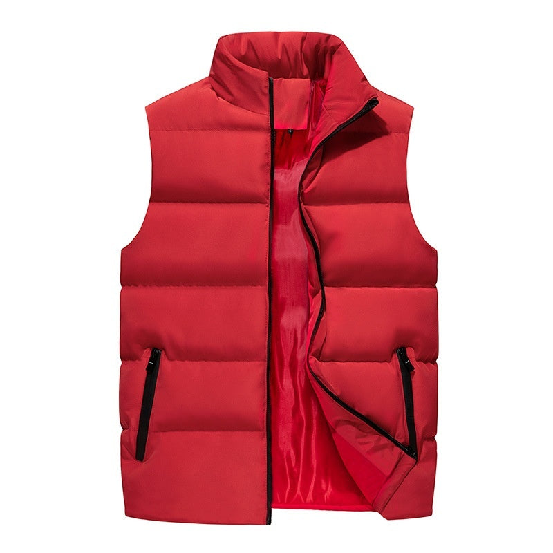 Winter Men's Sleeveless Cotton-padded Vest With A Stand-up Collar