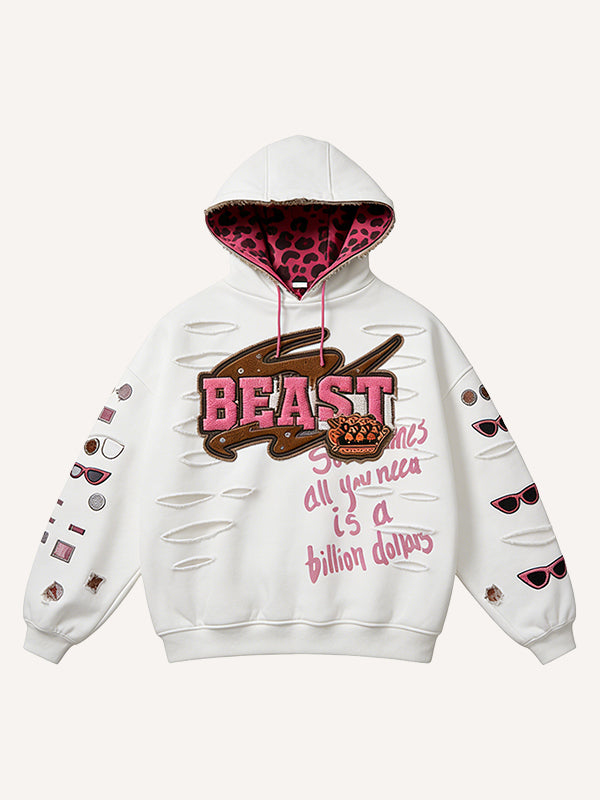 Retro-printed Long-sleeve Pullover Hoodie