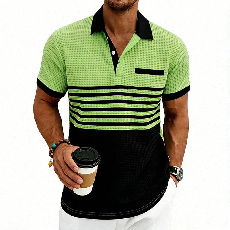 Men's Casual Waffle-Stripe Short-Sleeve Polo Shirt