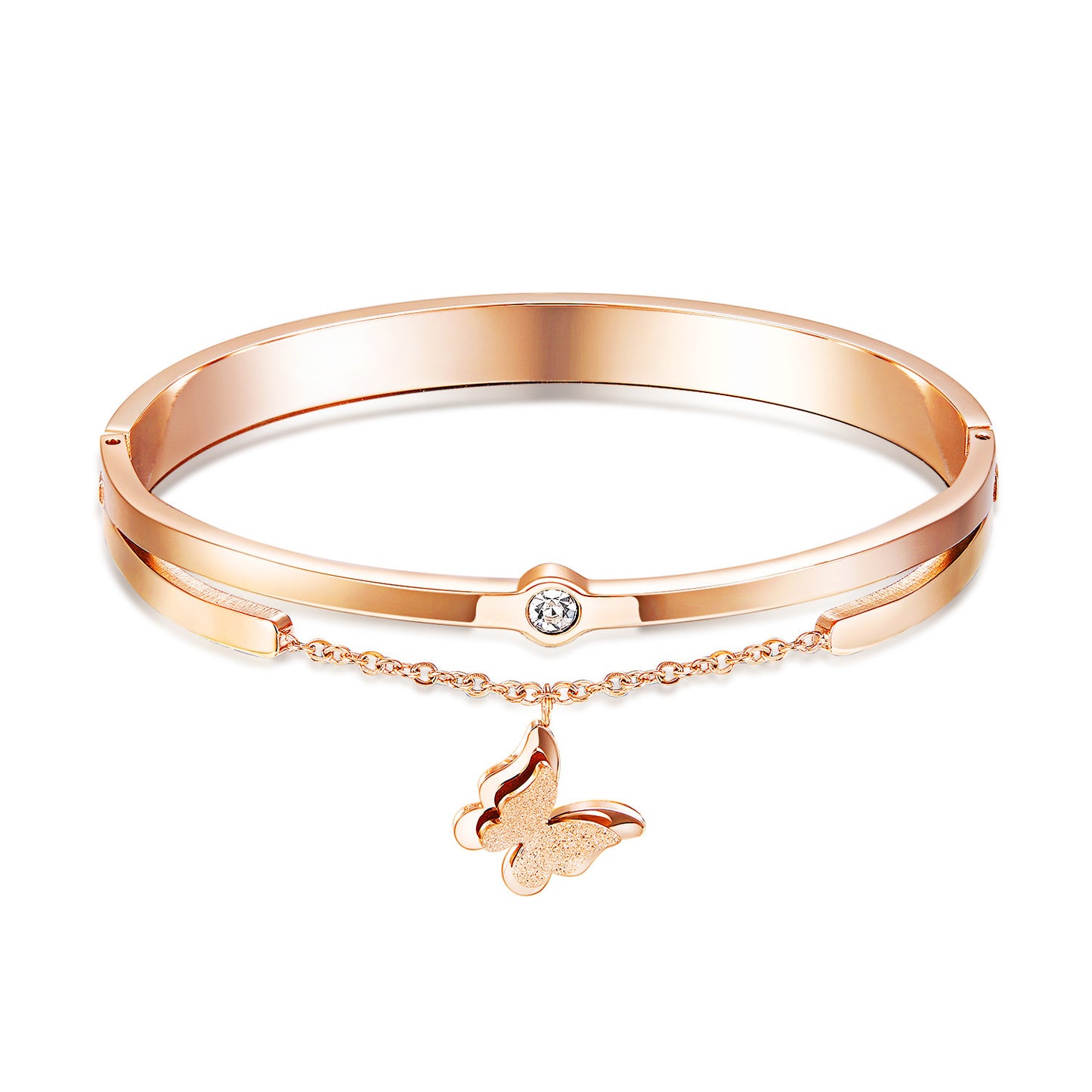Diamond Butterfly -Plated Rose Gold Bracelet – Elegant Women’s Jewelry