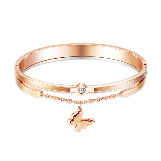 Diamond Butterfly -Plated Rose Gold Bracelet – Elegant Women’s Jewelry
