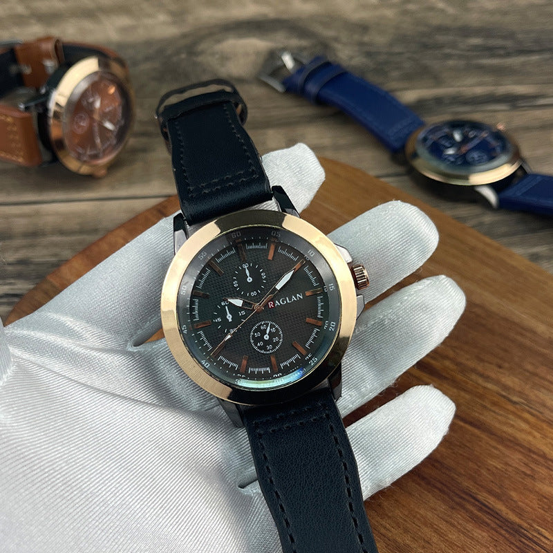New Three-eye Retro-style Mens Watch