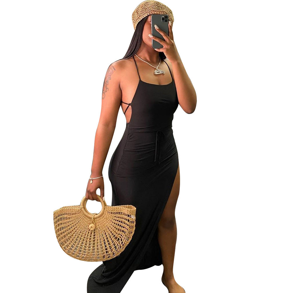 Backless High Split Maxi Dresses Sexy Club Outfits For Women Vacation Beach Clothes