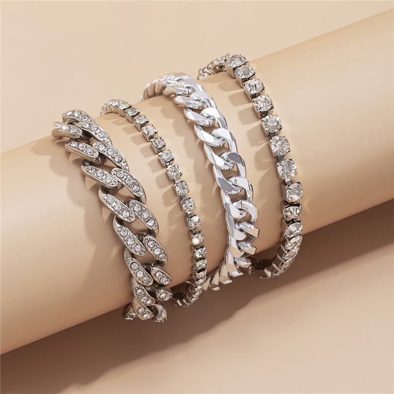 Fashion Trendy Women Full of Diamonds Cuban Buckle Bracelet