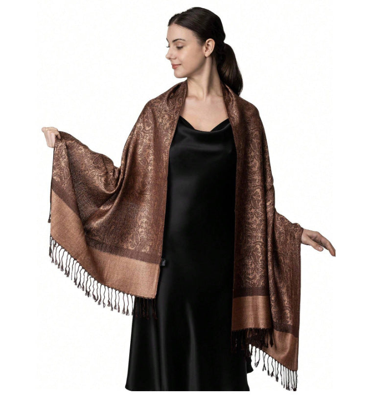 Fashionable Paisley Ethnic Style Cashew Jacquard Shawl