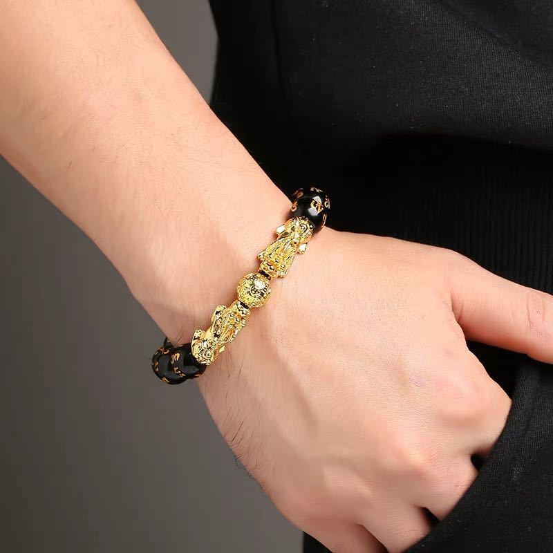 Gold-plated obsidian brave bracelet