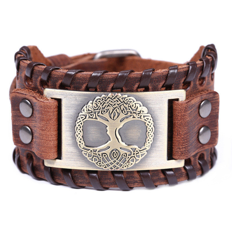 Ancient Silver Tree Of Life Alloy Accessory Leather Bracelet