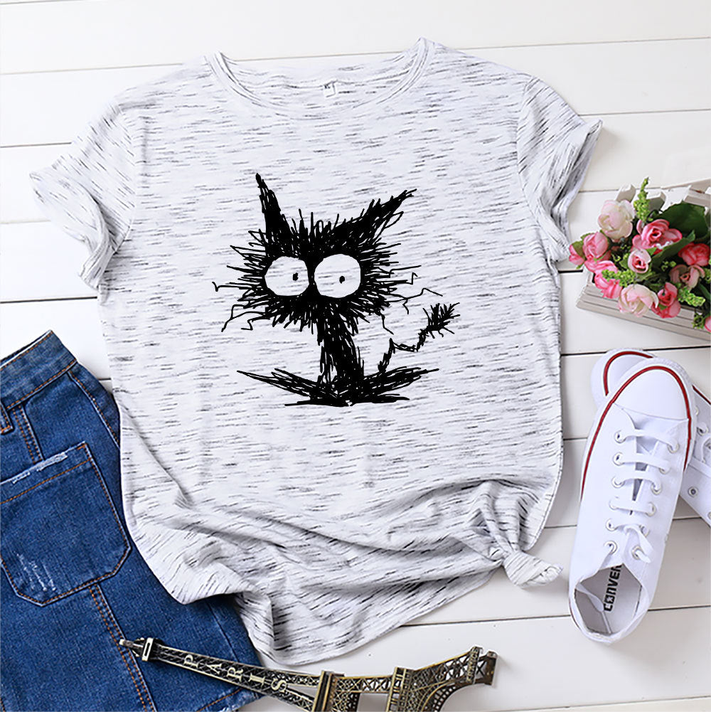 Women’s Cat Print Cotton T-Shirt – Blue/Black