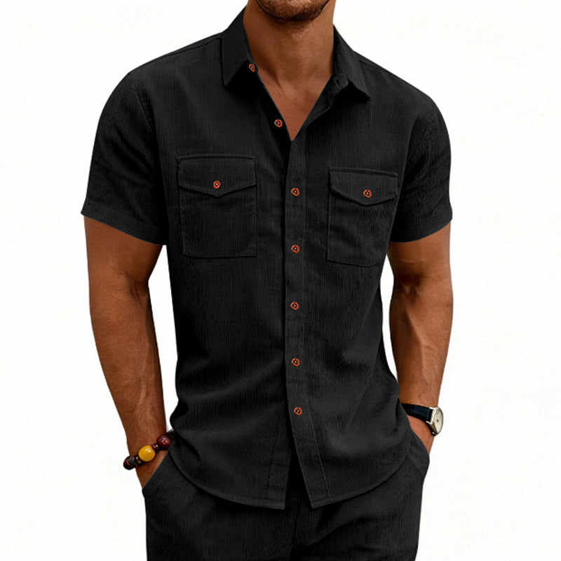 Men's Casual Loose-fit Workwear Short-Sleeve Lapel Shirt
