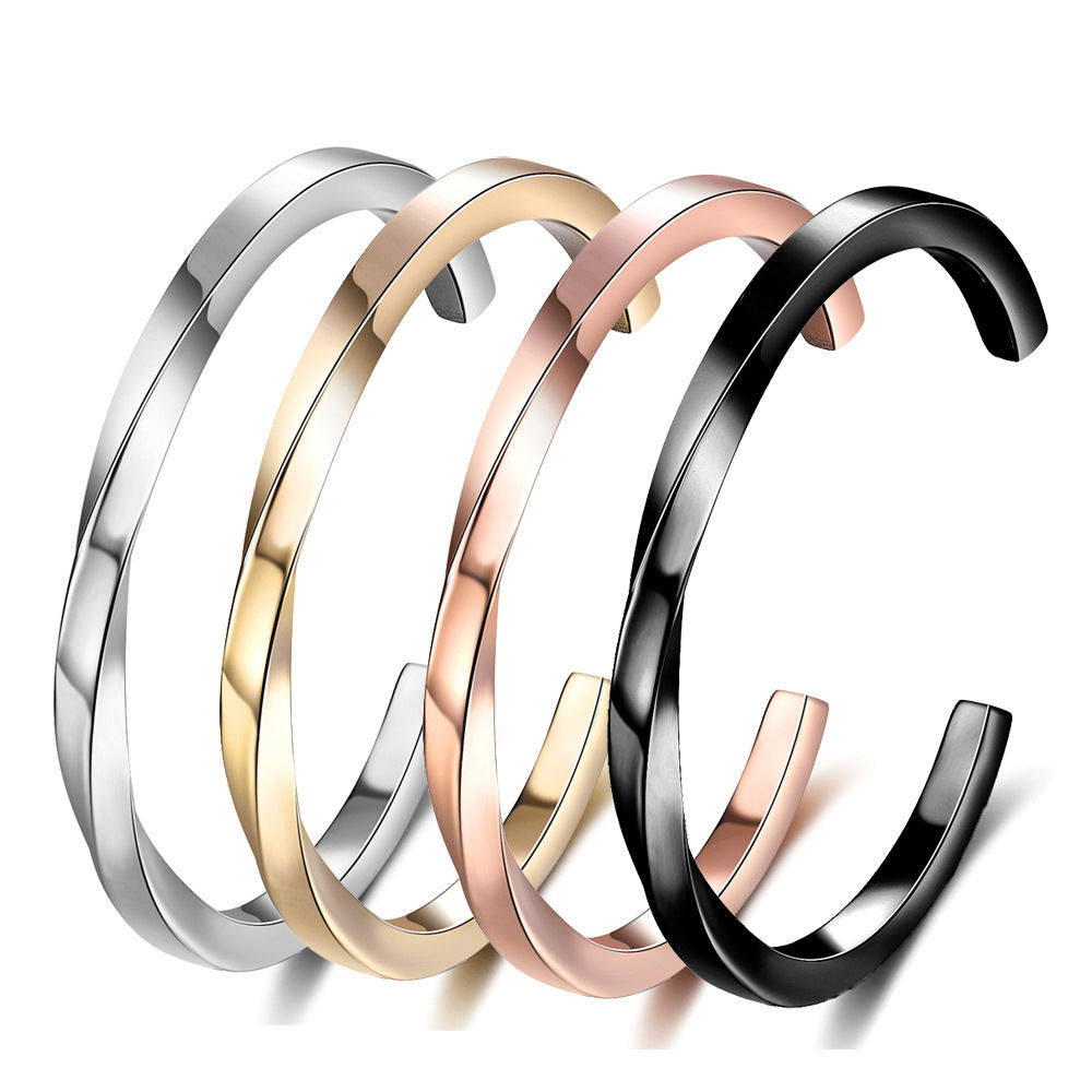 C-shaped twisted and bent titanium steel bracelet