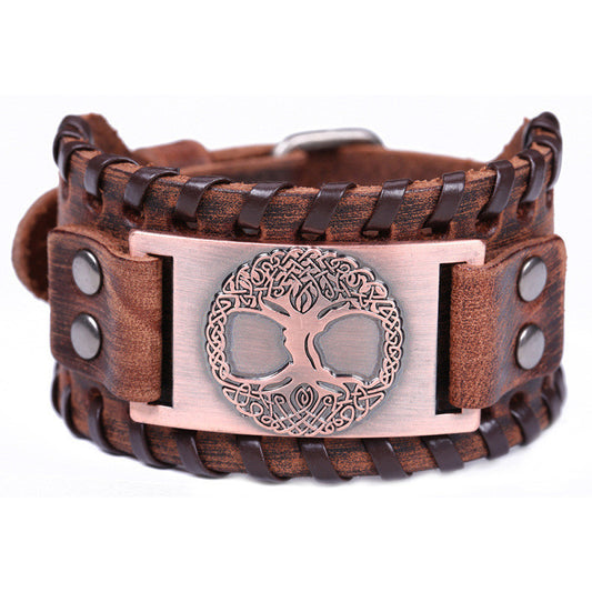 Ancient Silver Tree Of Life Alloy Accessory Leather Bracelet