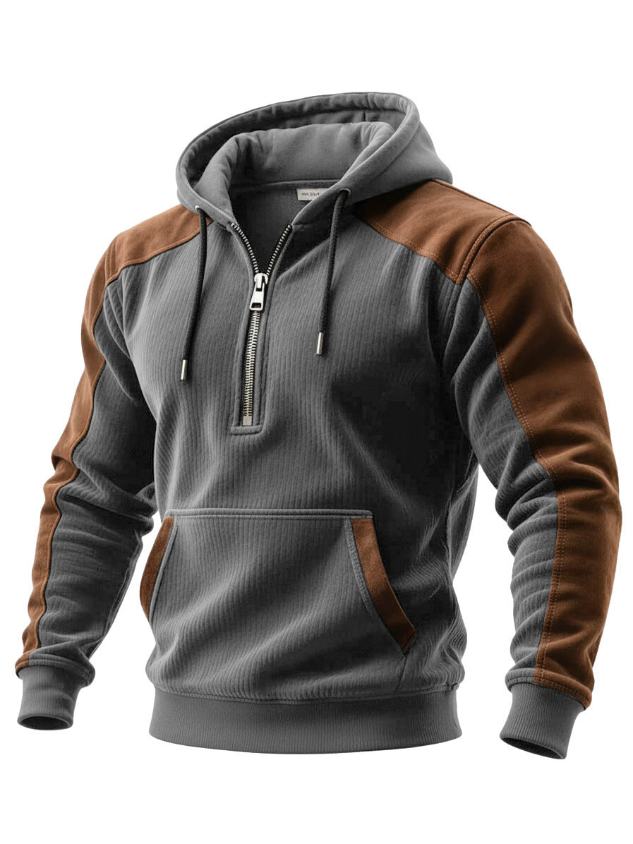 Digital-print Double-hooded Half-zip Hoodie