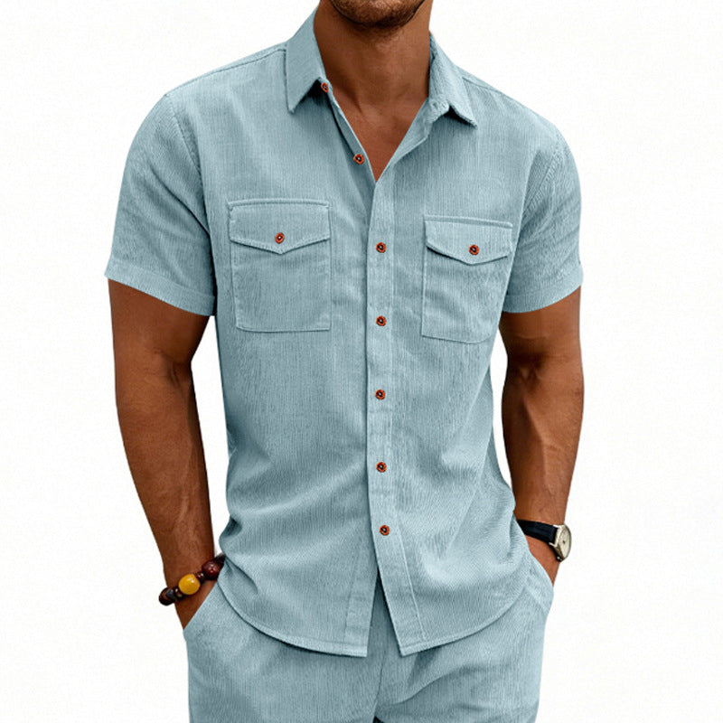 Men's Casual Loose-fit Workwear Short-Sleeve Lapel Shirt