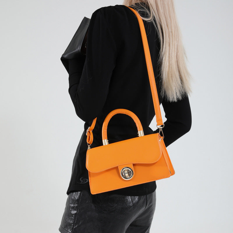 Spring Womens Commuter Light-Luxury Solid-Colored Crossbody Bag With Lock Closure