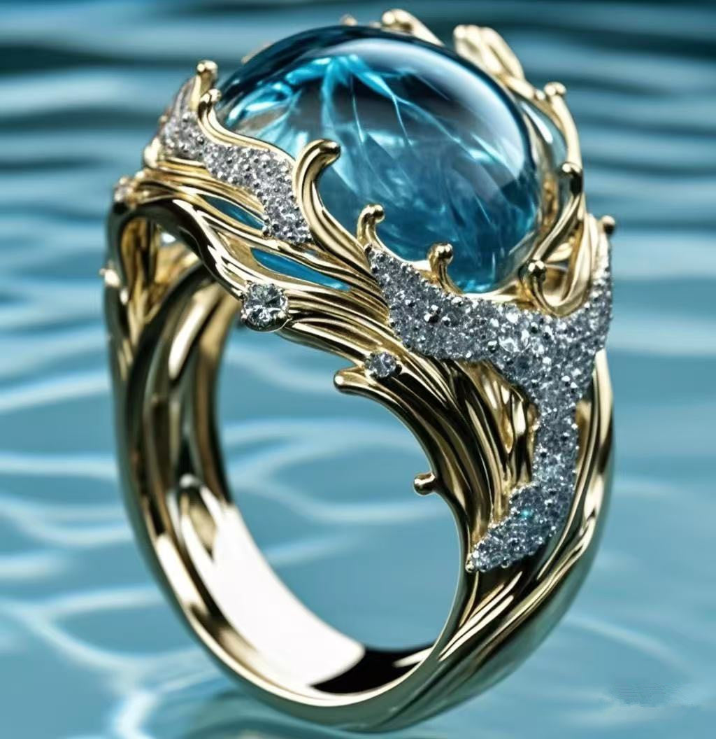 Ocean Series Wave Resin Ring For Women, Wavy Open Ring
