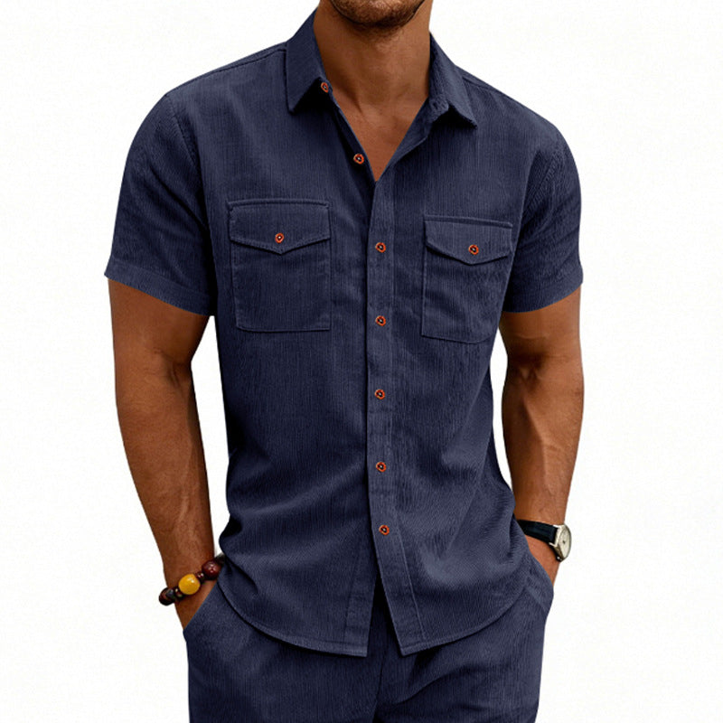 Men's Casual Loose-fit Workwear Short-Sleeve Lapel Shirt