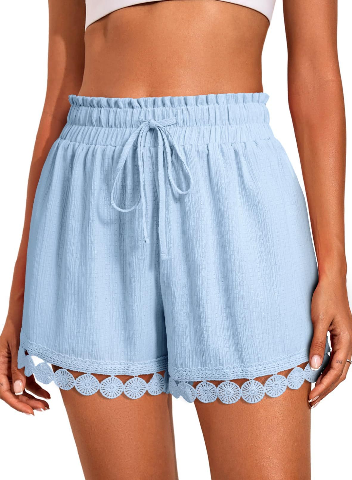 Fashionable Lace-trimmed Beach Casual Loose Lace-up Shorts