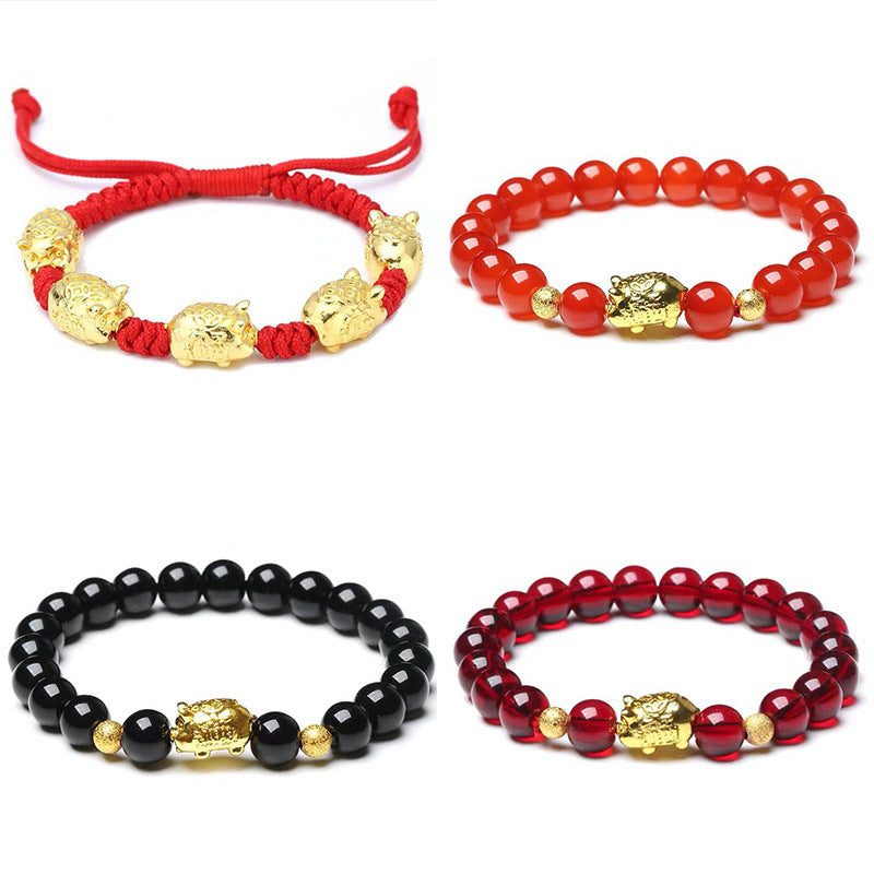 Gold-plated obsidian brave bracelet