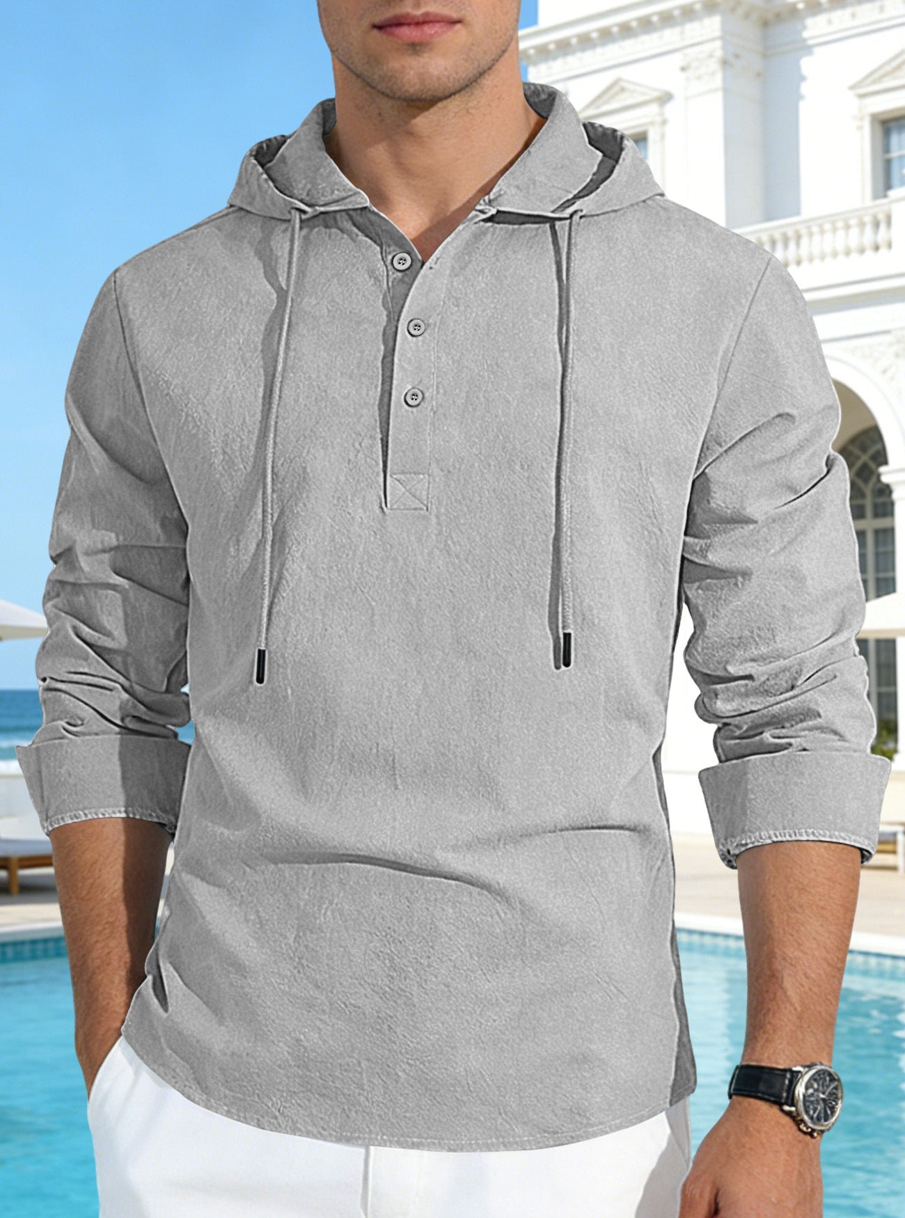 Button-up Versatile Solid-color Cotton-linen Shirt Perfect For Both Vacation And Everyday Wear