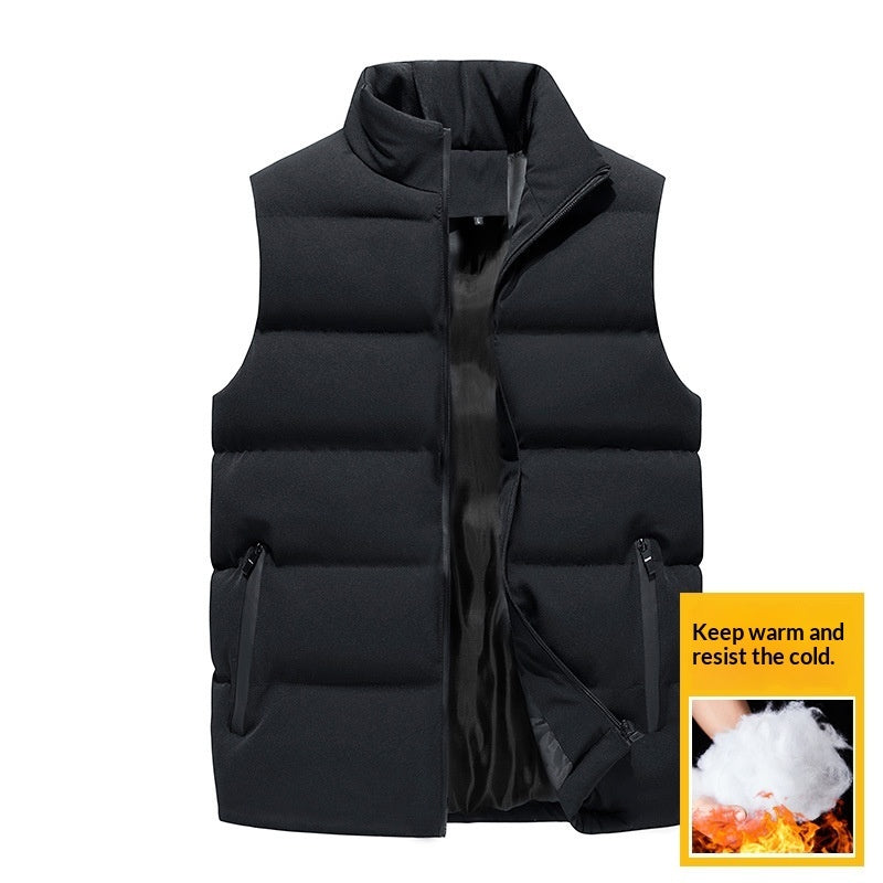 Winter Men's Sleeveless Cotton-padded Vest With A Stand-up Collar
