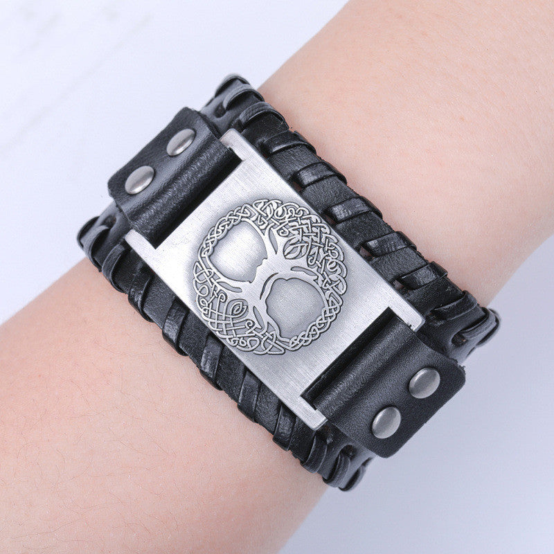 Ancient Silver Tree Of Life Alloy Accessory Leather Bracelet