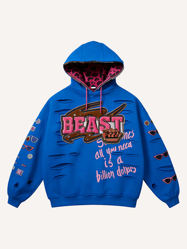 Retro-printed Long-sleeve Pullover Hoodie