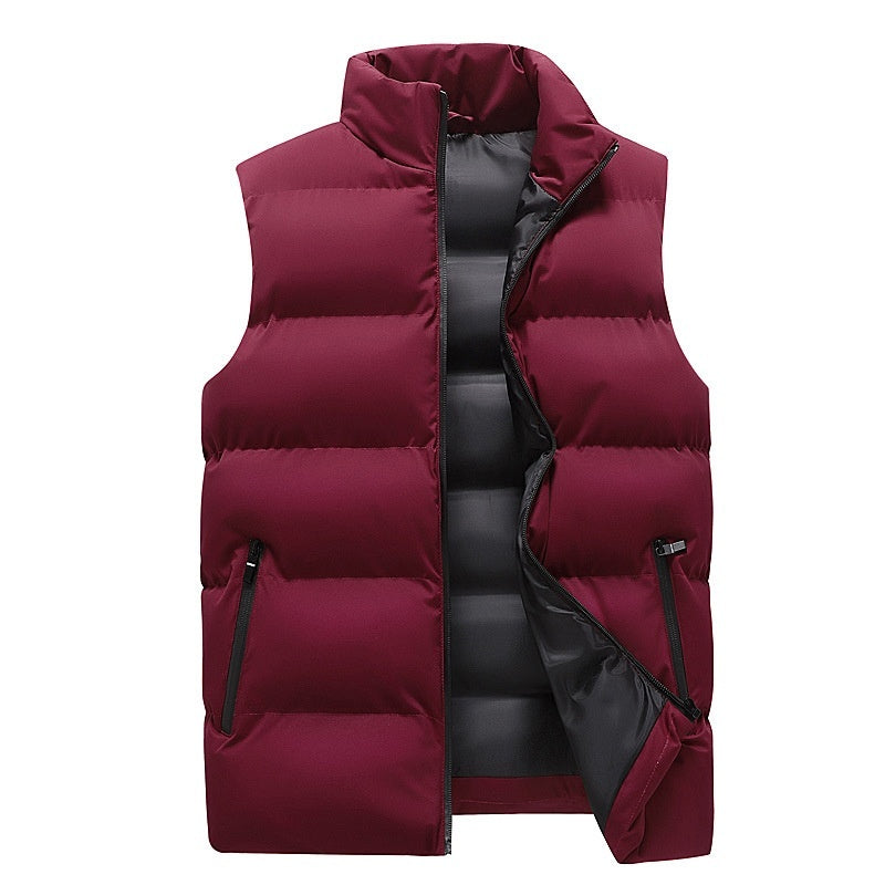 Winter Men's Sleeveless Cotton-padded Vest With A Stand-up Collar