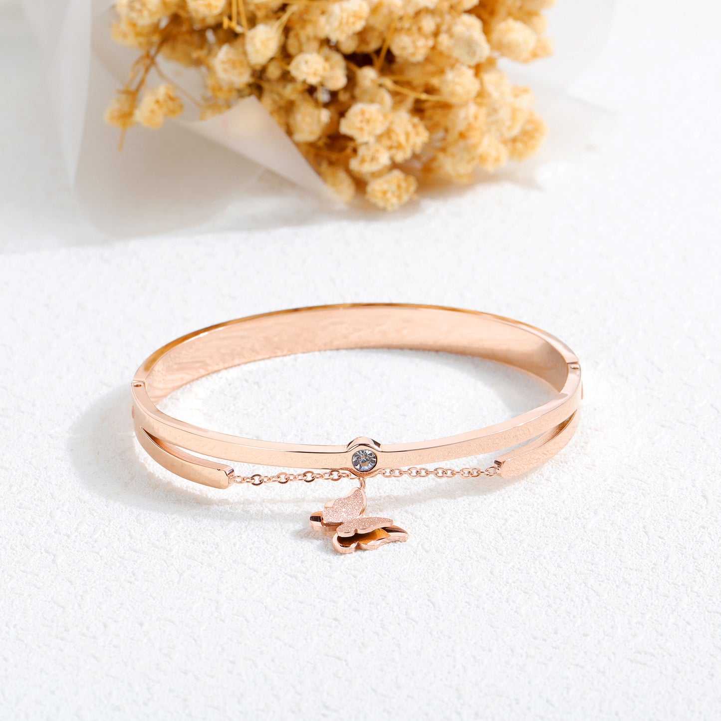 Diamond Butterfly -Plated Rose Gold Bracelet – Elegant Women’s Jewelry