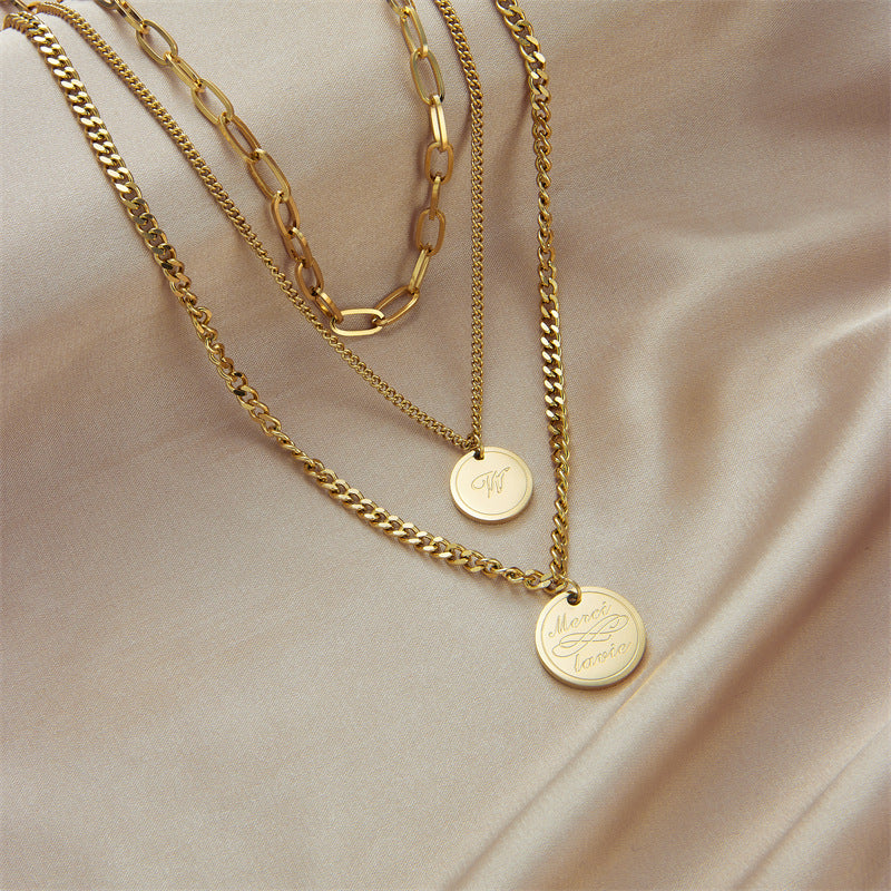 Multi-layer Stacked Niche High-end 18K Goldplated Titanium Steel Clavicle Chain