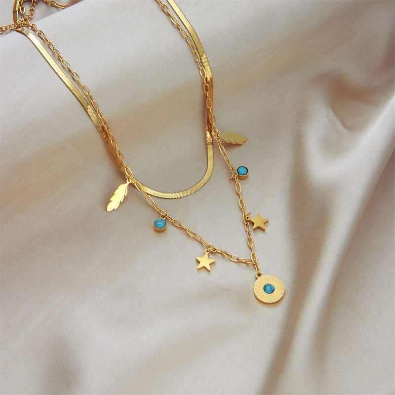 Multi-layer Stacked Niche High-end 18K Goldplated Titanium Steel Clavicle Chain