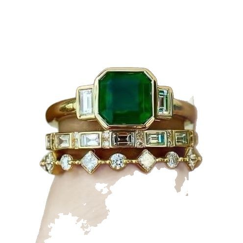 Fashion Alloy Inlaid Zircon r Green Treasure Ring
