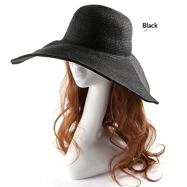 Large-brimmed Round-top Straw Hat For Summer Solid Color DIY-friendly