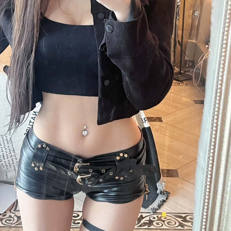 Leather Micro Shorts Sexy Bootcut Pants Womens