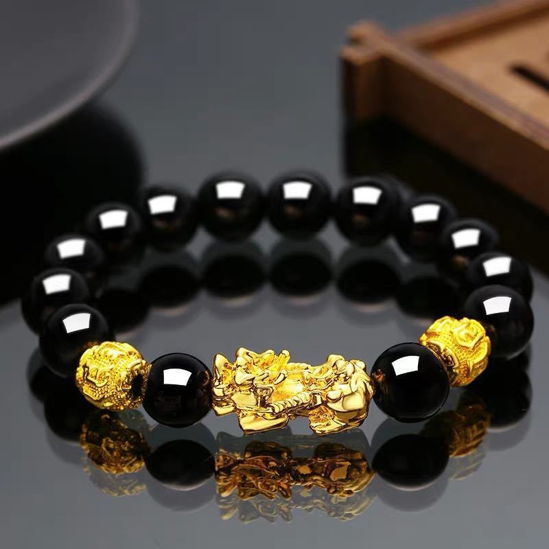 Gold-plated obsidian brave bracelet