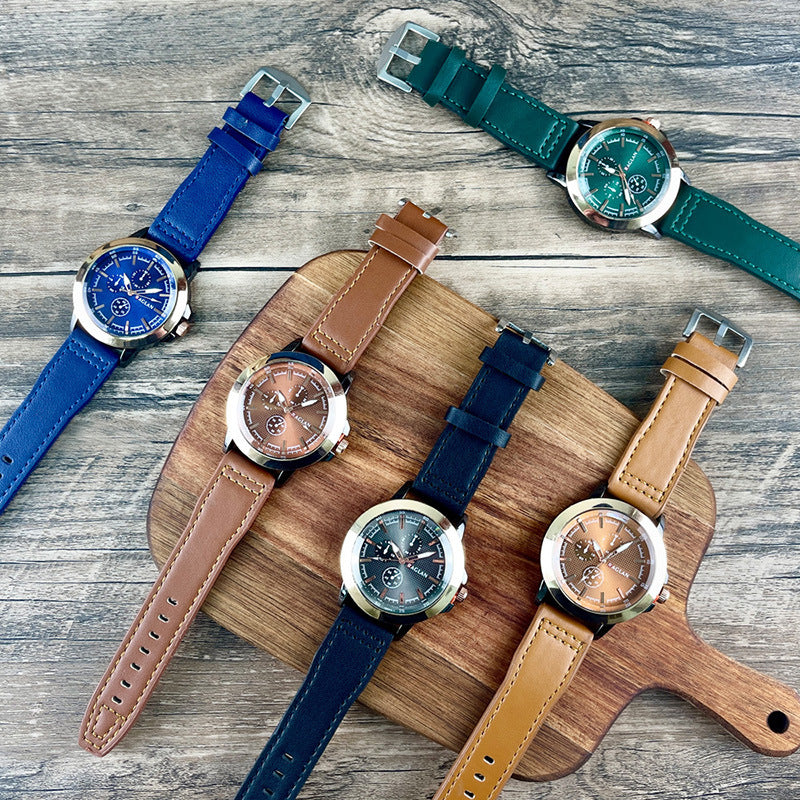 New Three-eye Retro-style Mens Watch