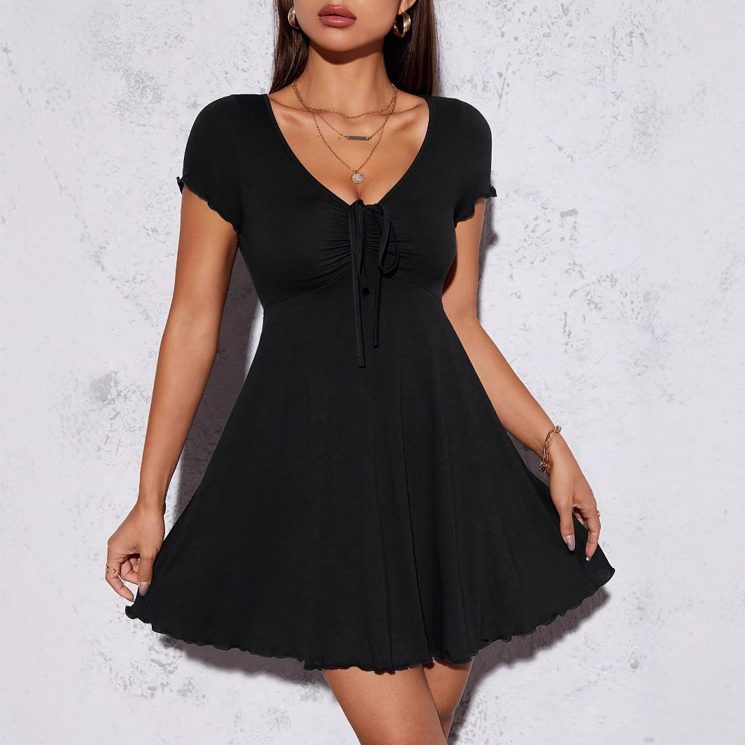 Womens French-style Elegant Dress With A Bow Detail