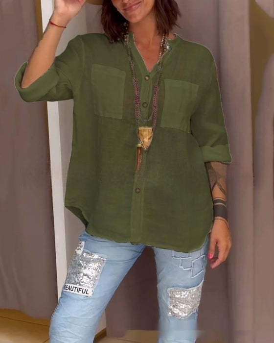 Women's Casual V-Neck Three-Quarter Sleeve Shirt
