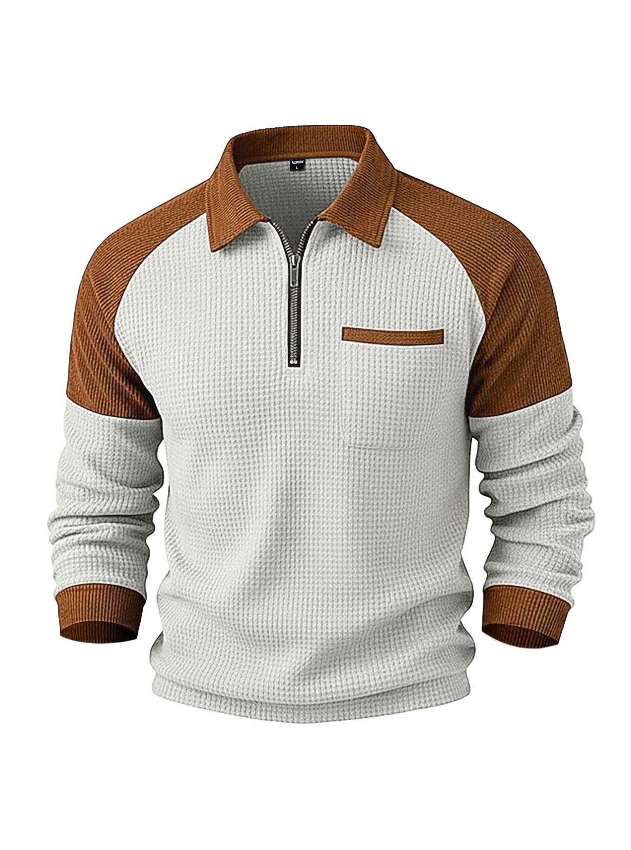 Men's Waffle-Weave Lapel Half-Zip Polo Shirt Top Casual Sweatshirt