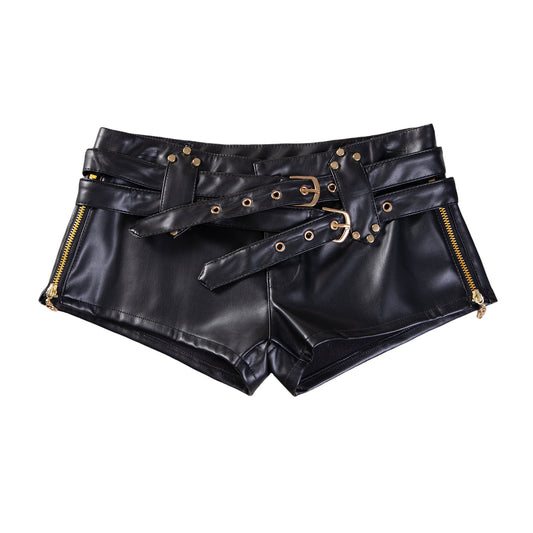 Leather Micro Shorts Sexy Bootcut Pants Womens