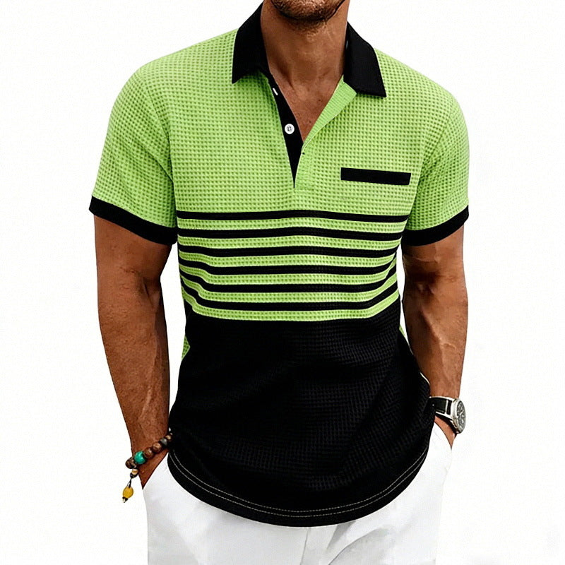 Men's Casual Waffle-Stripe Short-Sleeve Polo Shirt