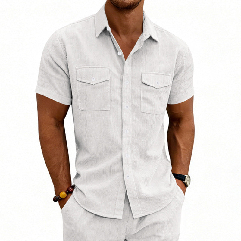 Men's Casual Loose-fit Workwear Short-Sleeve Lapel Shirt