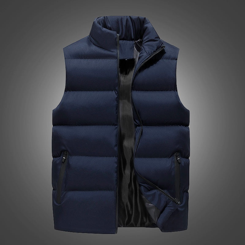 Winter Men's Sleeveless Cotton-padded Vest With A Stand-up Collar