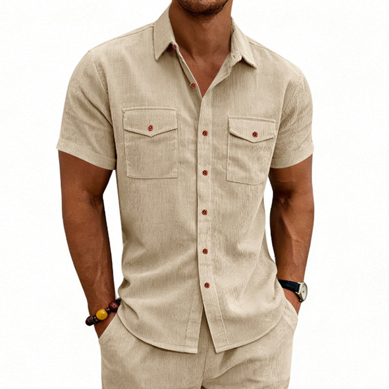 Men's Casual Loose-fit Workwear Short-Sleeve Lapel Shirt