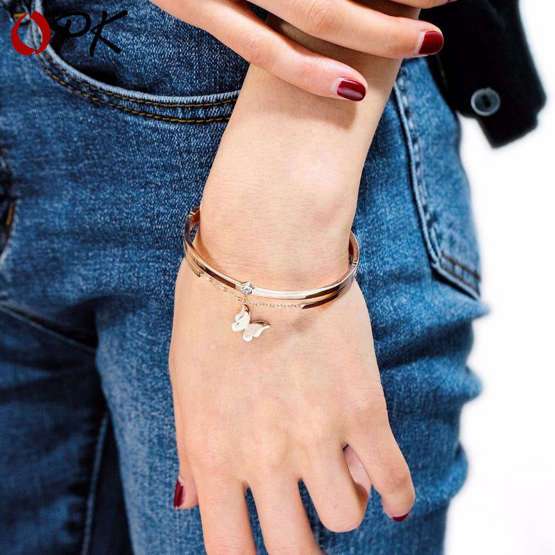 Diamond Butterfly -Plated Rose Gold Bracelet – Elegant Women’s Jewelry